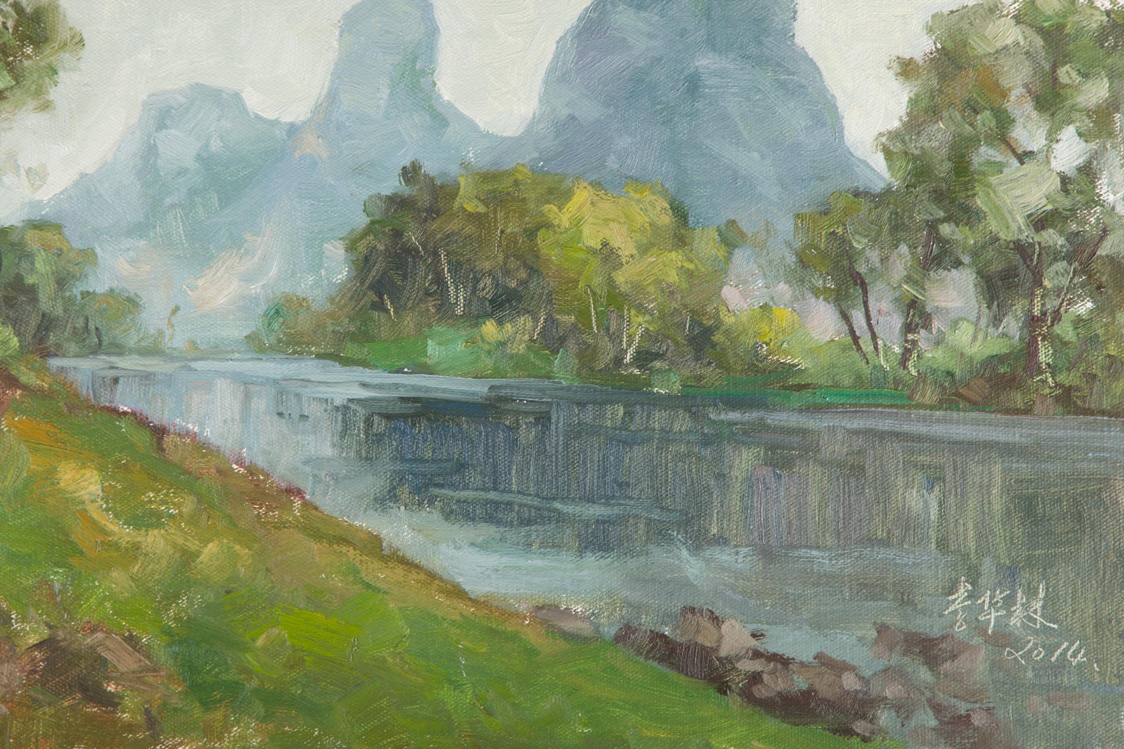 Hualin Li Impressionistisches Original Ölgemälde auf Leinwand „Guilin View 2“ im Angebot 2