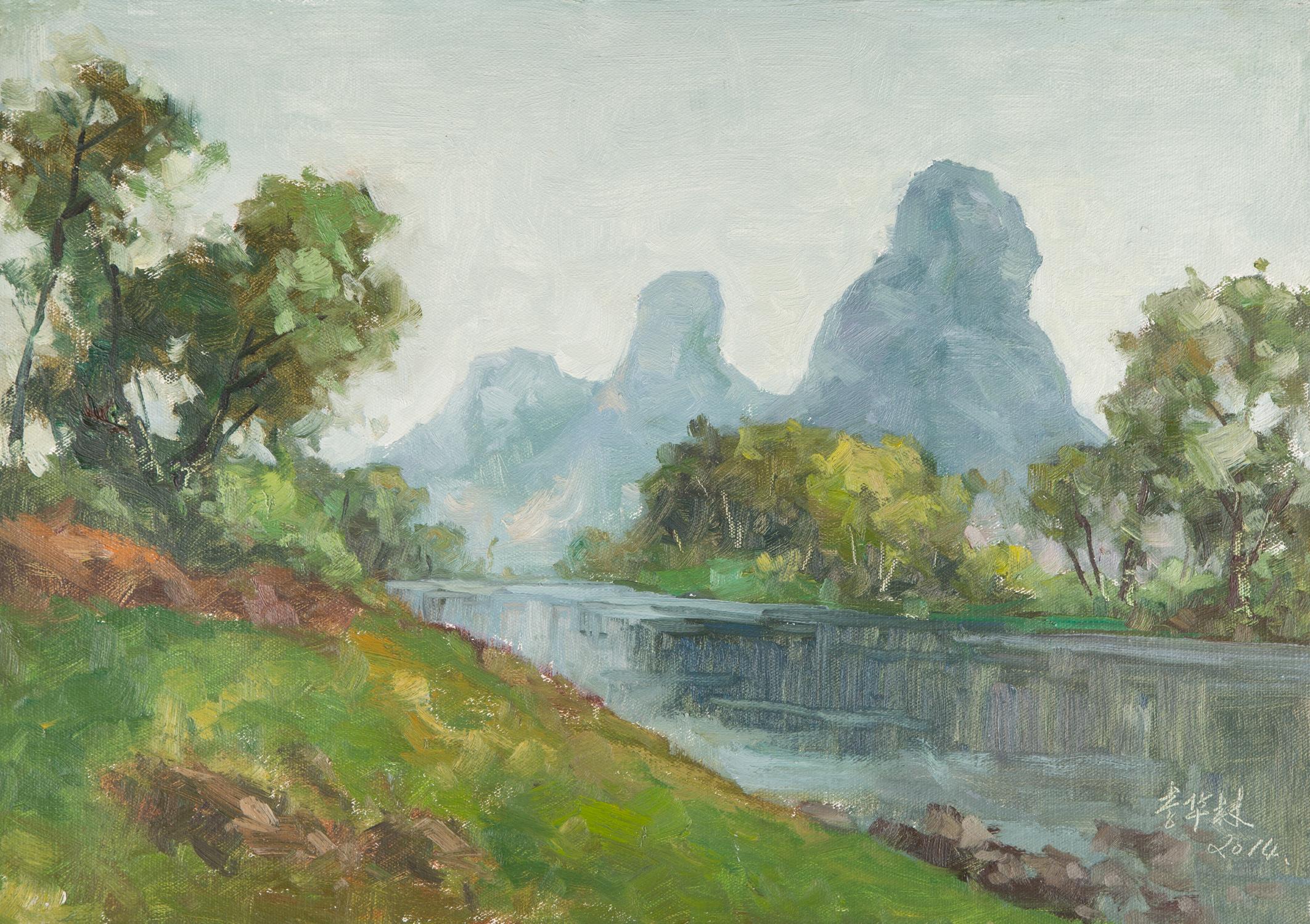 Hualin Li Olio su tela originale impressionista "Guilin vista 2"