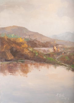 Hualin Li Impressionistisches Original Ölgemälde auf Leinwand „Lake Reflection“