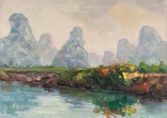 Peinture à l'huile originale impressionniste Hualin Li « Scène de Guilin 2 »