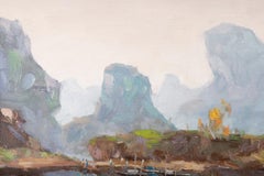 Hualin Li Pittura ad olio originale impressionista "Escursione in riva al lago