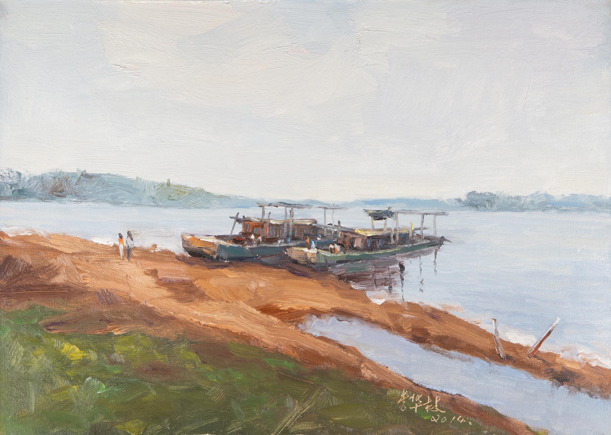  Title: Pier
 Medium: Oil on canvas
 Size: 27.25 x 19.5inches
 Frame: Framing options available!
 Age: 2000s
 Condition: Painting appears to be in excellent condition.
 Note: This painting is unstretched
 Artist: Hualin Li
 Provenance: Direct from
