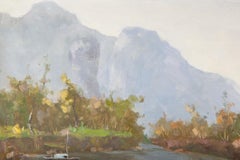 Hualin Li Pittura ad olio originale impressionista "Fiume in corsa vicino alla montagna"