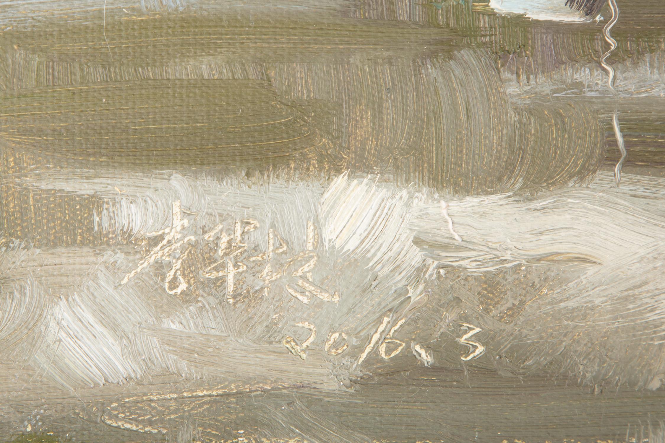 Hualin Li Impressionistisches Original-Ölgemälde „Läufer am Fluss“ im Angebot 5