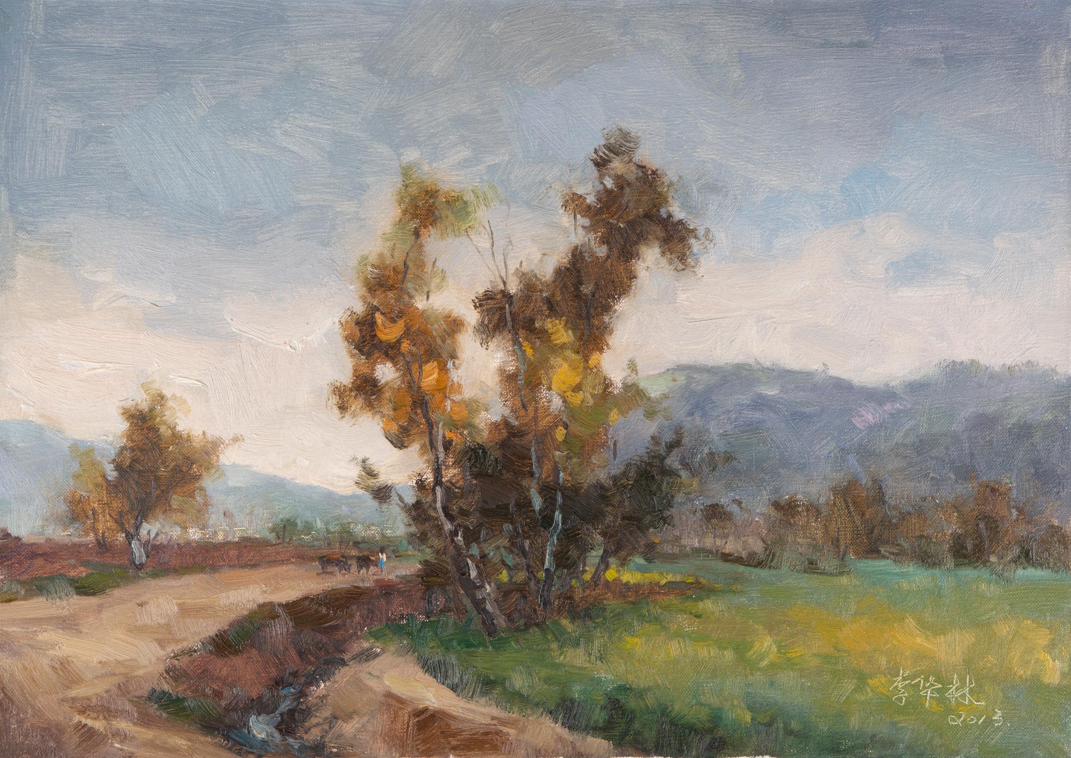 Hualin Li Landscape Painting -  Impressionist Original Oil On Canvas "Countryside"