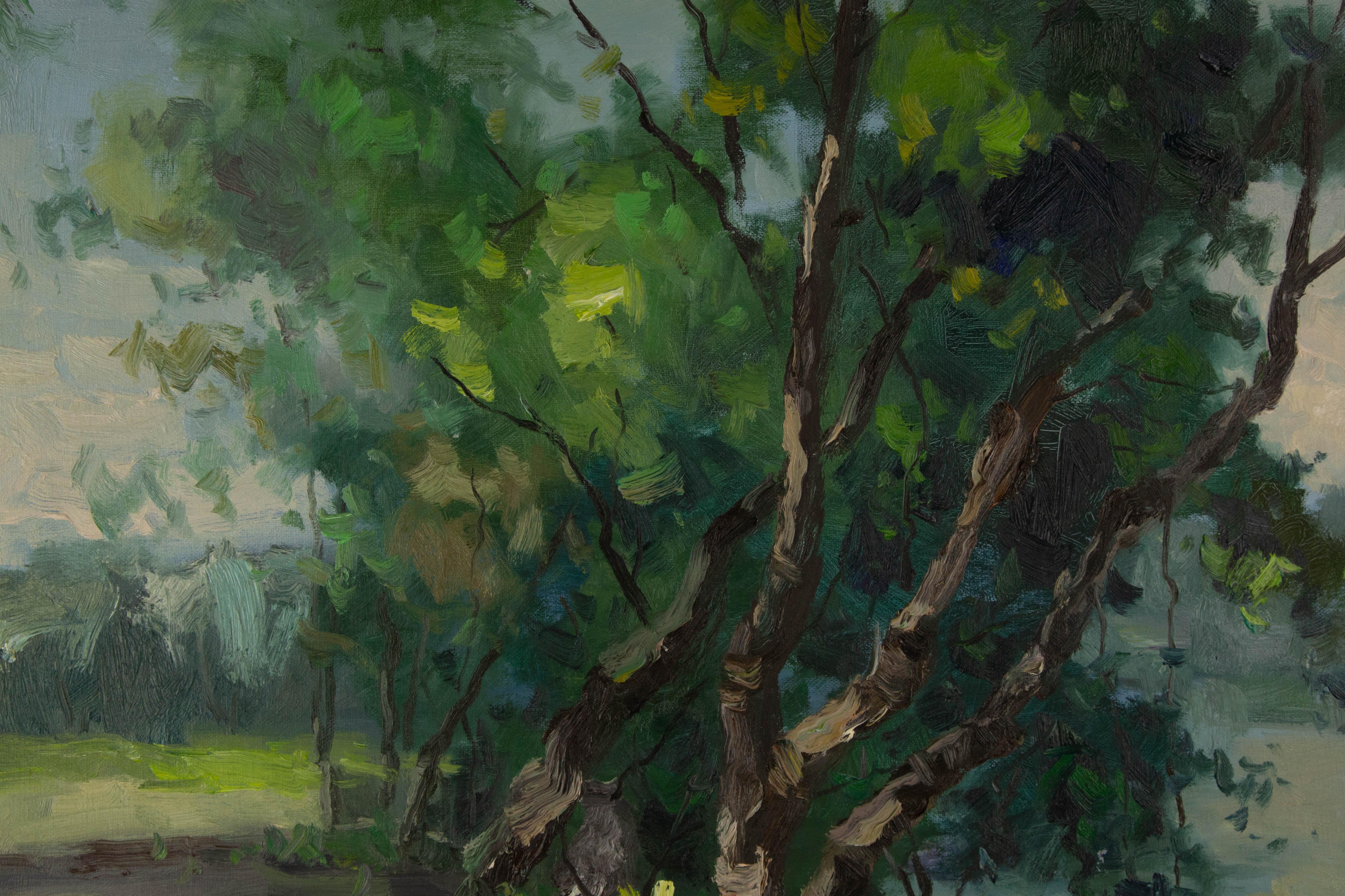 Hualing Li Impressionistisches Original-Ölgemälde „Lackview“, Hualing Li im Angebot 1