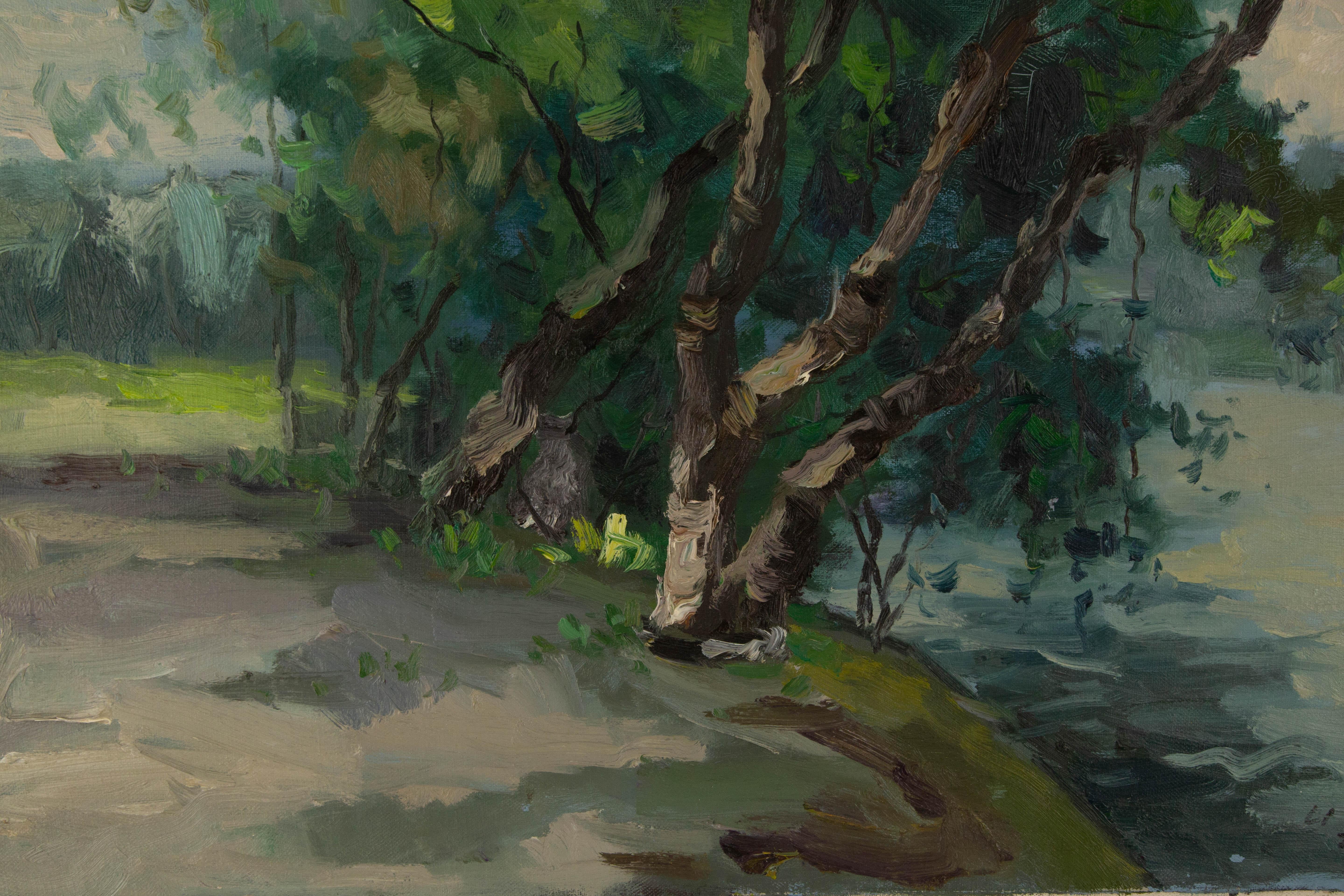 Hualing Li Impressionistisches Original-Ölgemälde „Lackview“, Hualing Li im Angebot 2