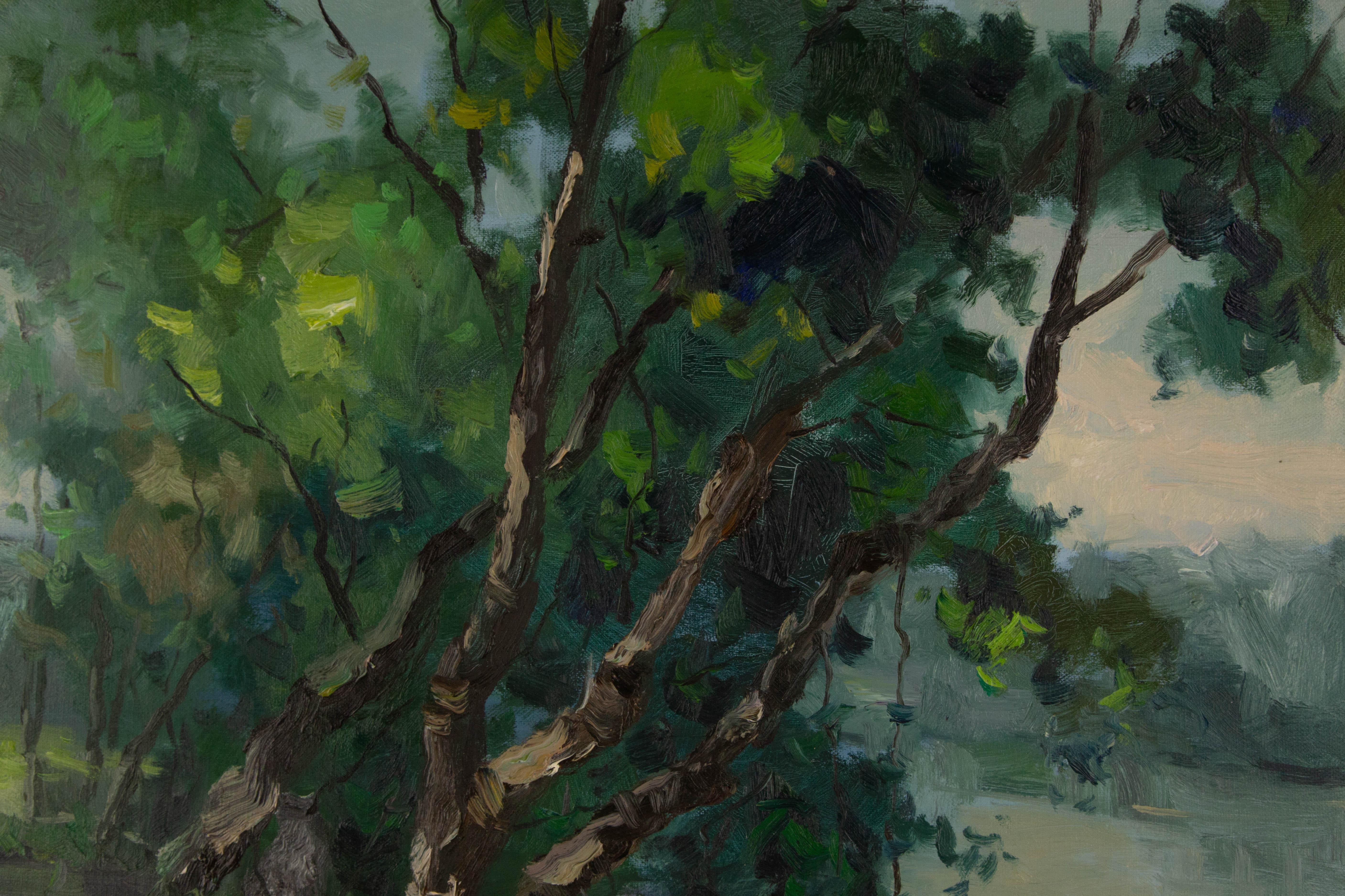 Hualing Li Impressionistisches Original-Ölgemälde „Lackview“, Hualing Li im Angebot 3