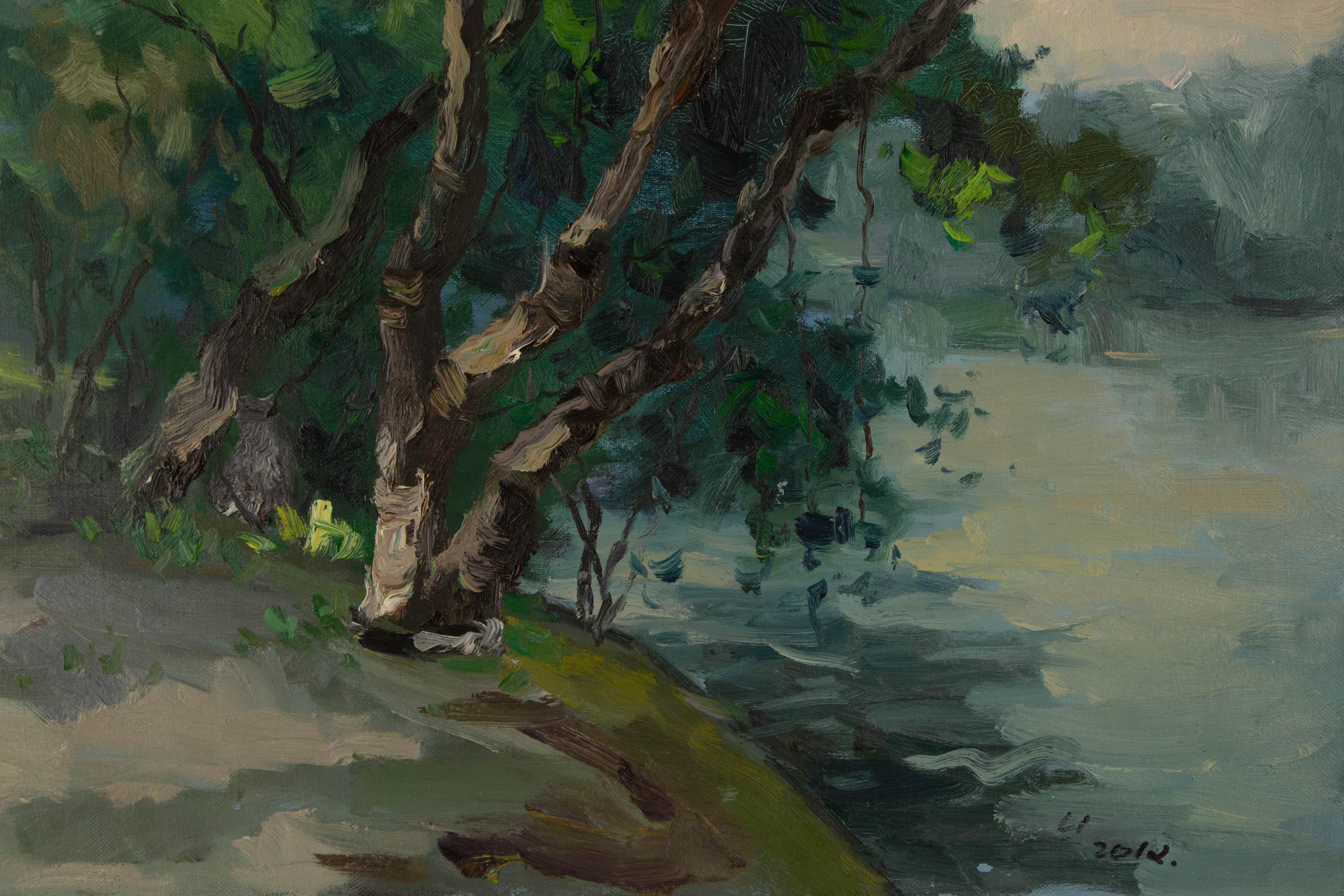 Hualing Li Impressionistisches Original-Ölgemälde „Lackview“, Hualing Li im Angebot 4