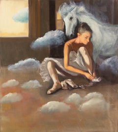 Huang Dongxing Ritratto originale ad olio su tela "Nuvole galleggianti