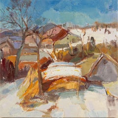 Peinture à l'huile originale d'un village d'hiver froid de Huang Ye