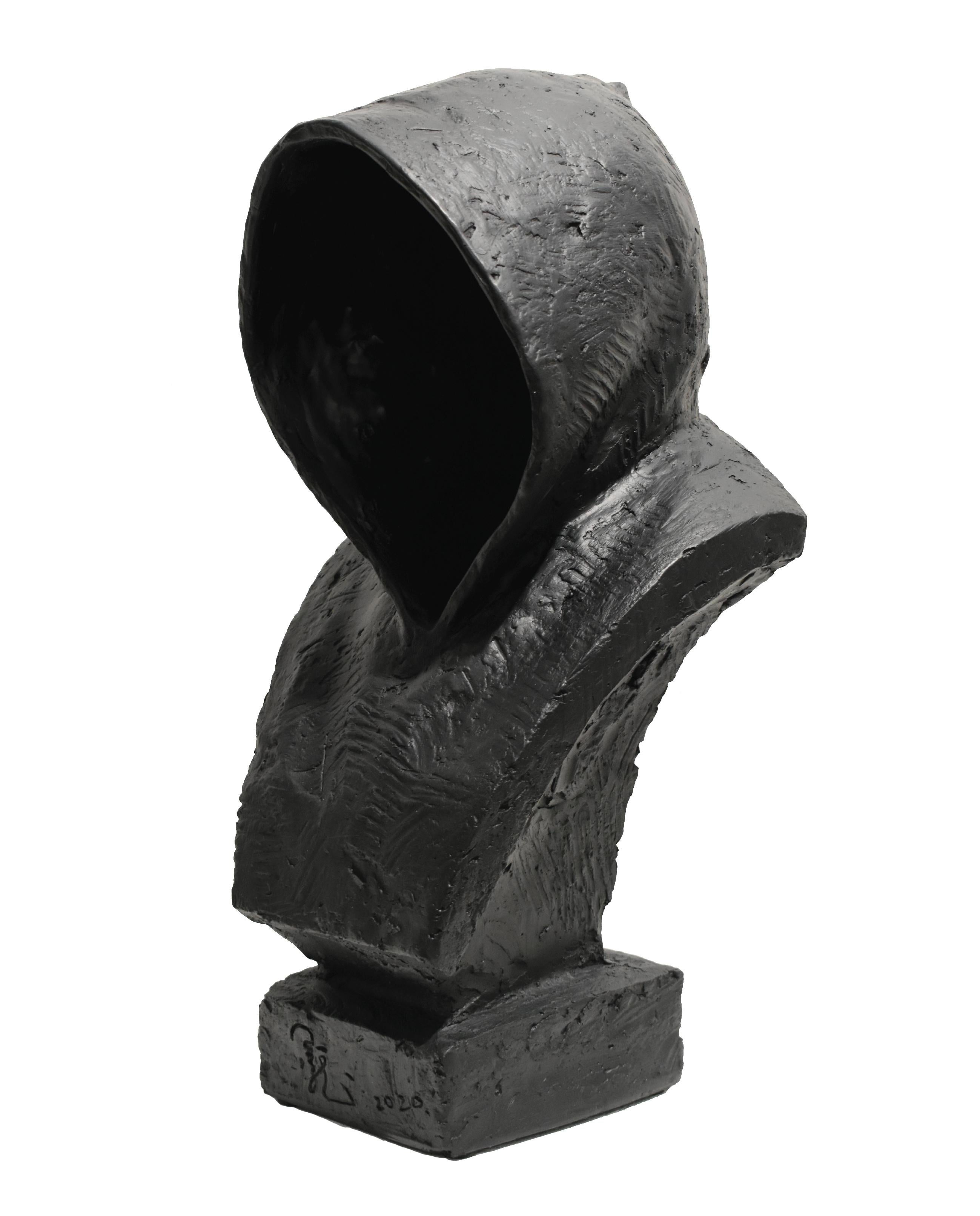 Quality Resin Made Bust Sculpture In Black Faceless Hooded Figure, Desktop sized For Sale 1