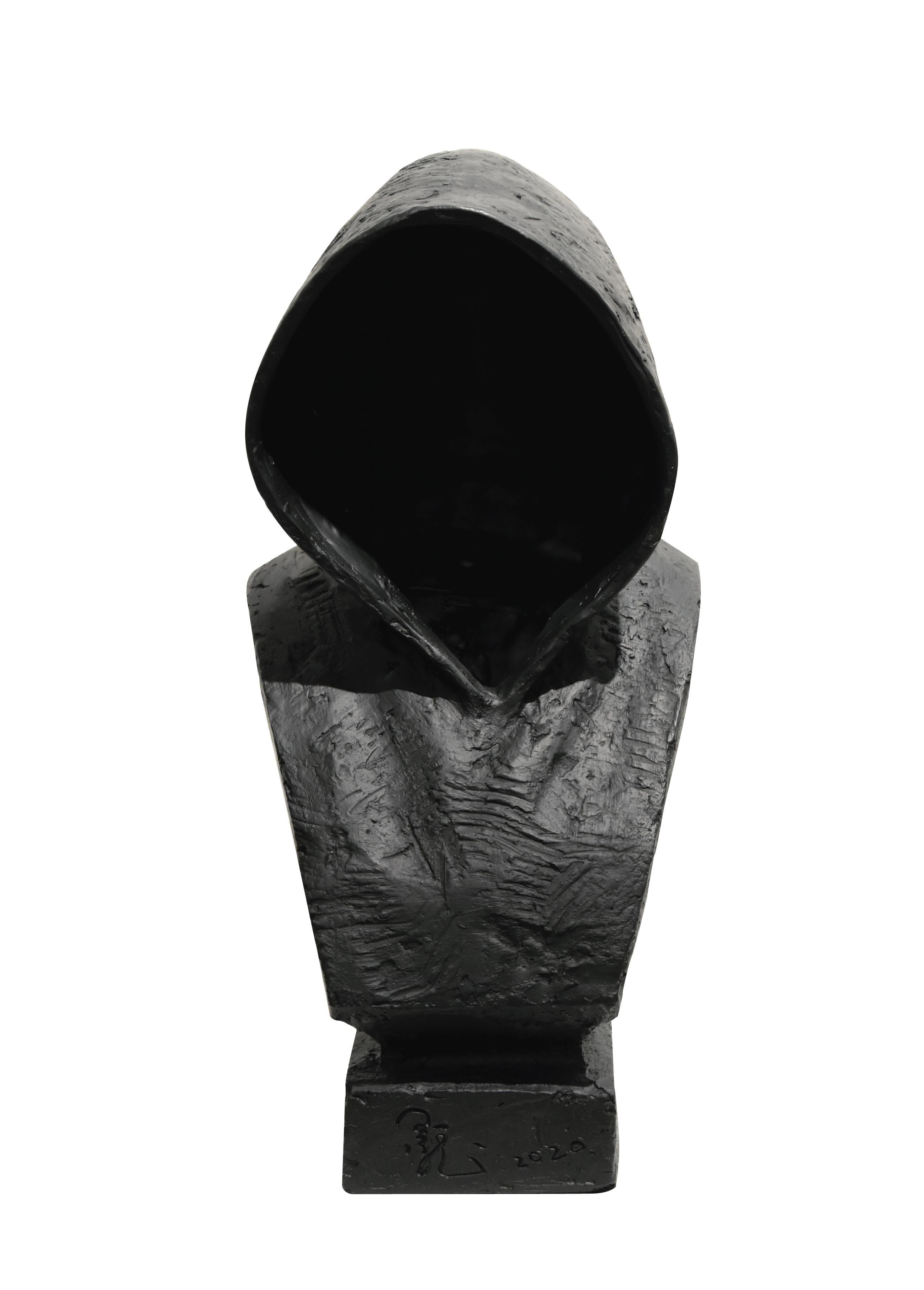 Huang Yulong Still-Life Sculpture - Quality Resin Made Bust Sculpture In Black Faceless Hooded Figure, Desktop sized
