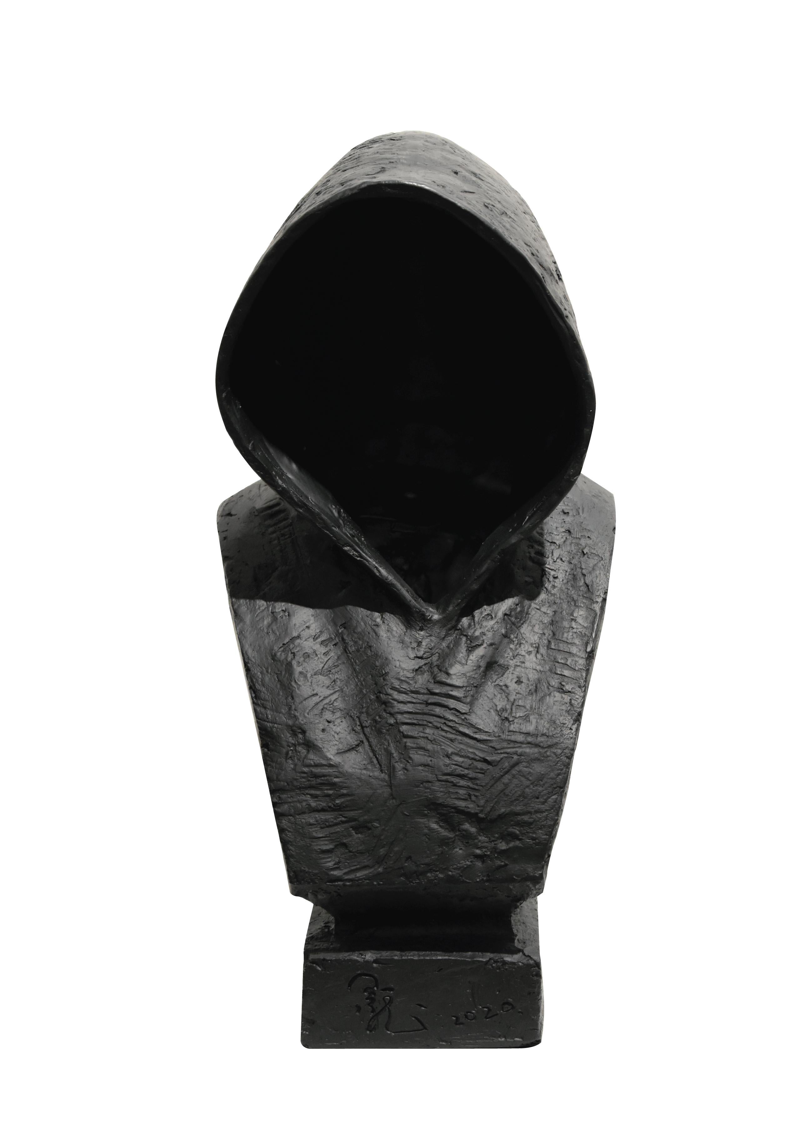 Quality Resin Made Bust Sculpture In Black Faceless Hooded Figure, Desktop sized