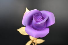 Rose Sculpture in Ceramic & Steel with A Delicate Gift Box, Purple & Gold Color