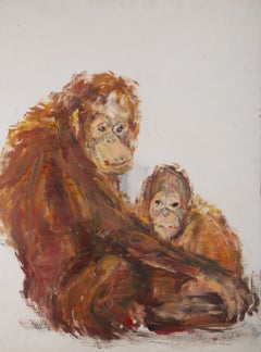 HuaQiao Xi Animal Original Oil On Canvas "Mother and Son"
