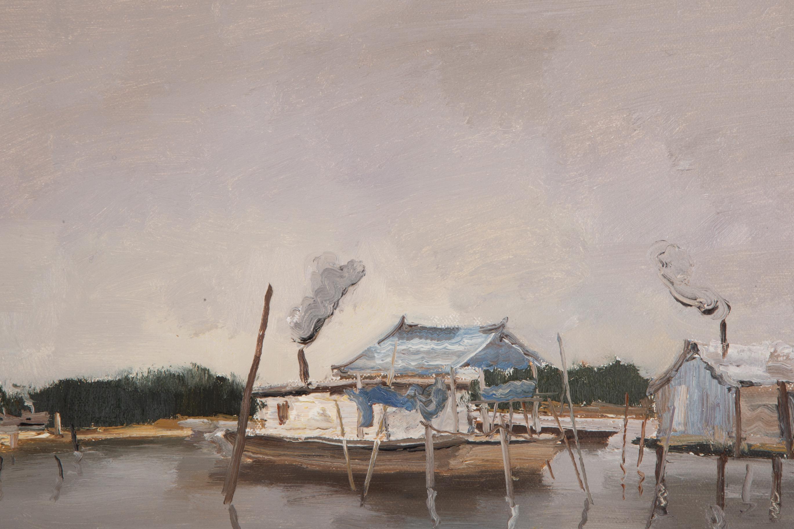 Peinture à l'huile originale de paysage HuaYi Wang « Vue de lac » en vente 2