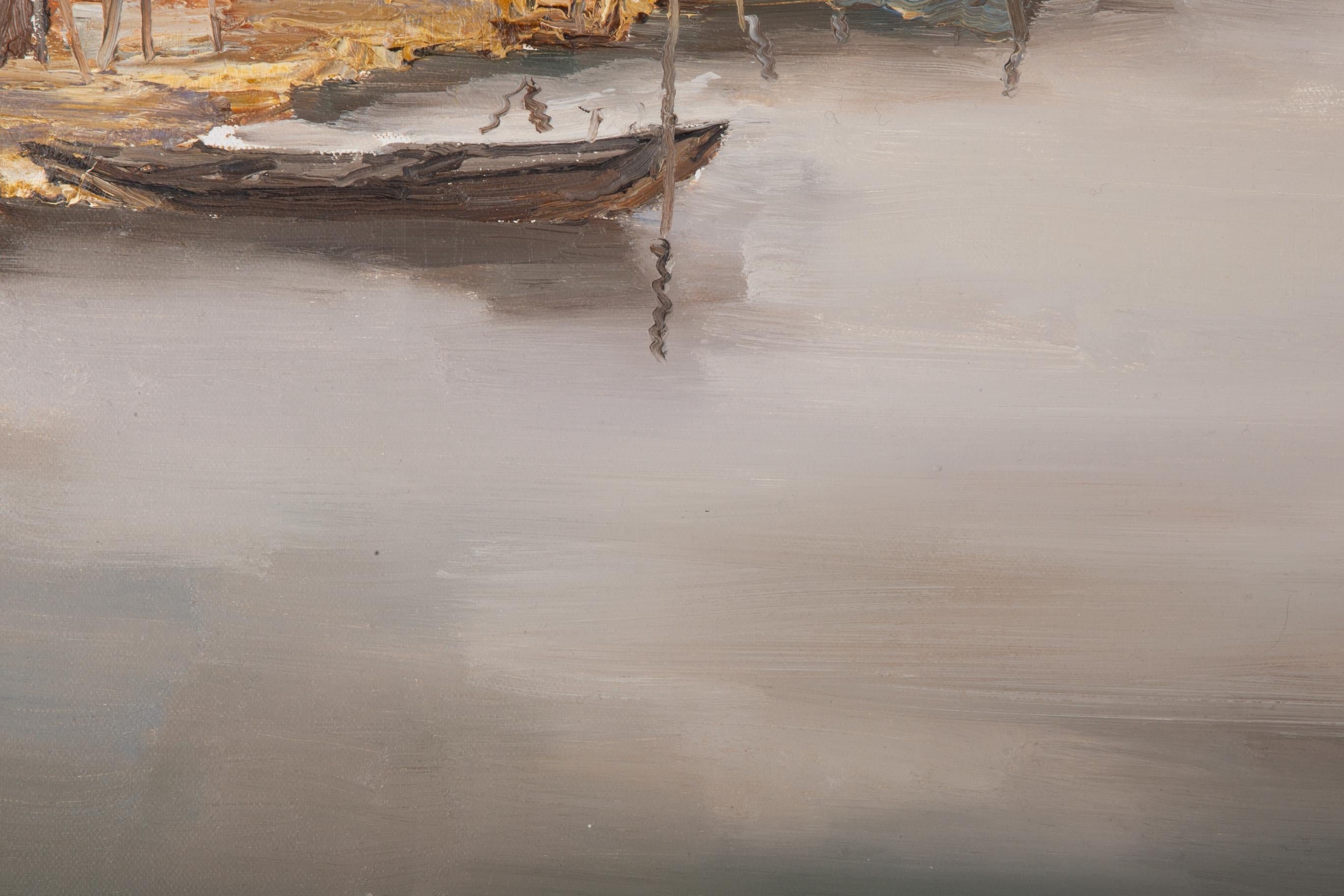 Peinture à l'huile originale de paysage HuaYi Wang « Vue de lac » en vente 3