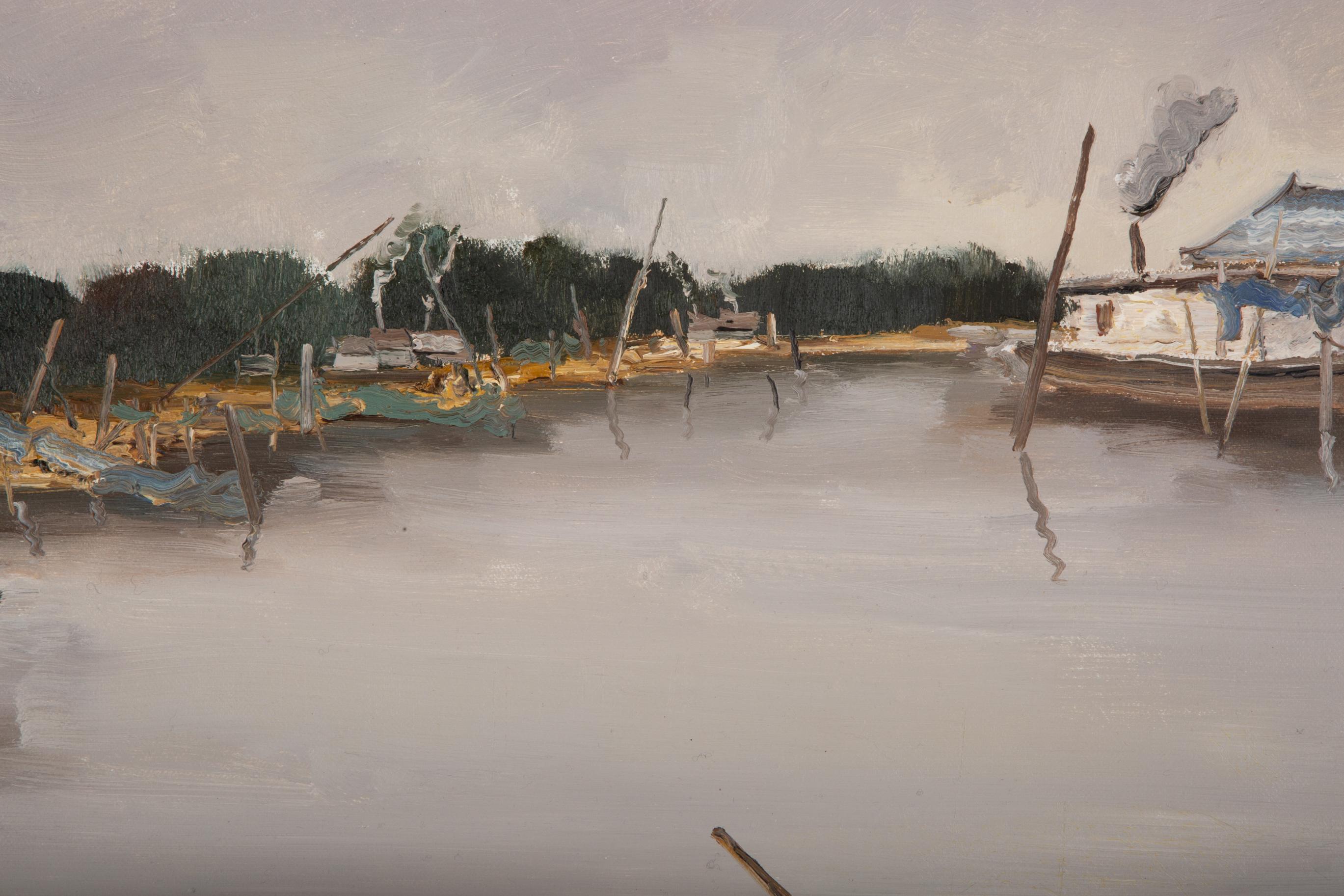 Peinture à l'huile originale de paysage HuaYi Wang « Vue de lac » en vente 5