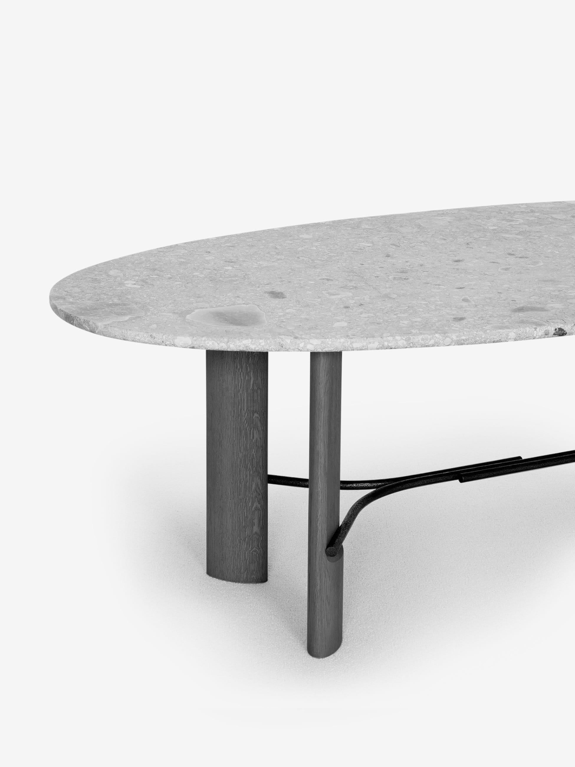 Contemporary Hub Dining Table with Ceppo Di Gre Marble Top by Collection Particuliere For Sale