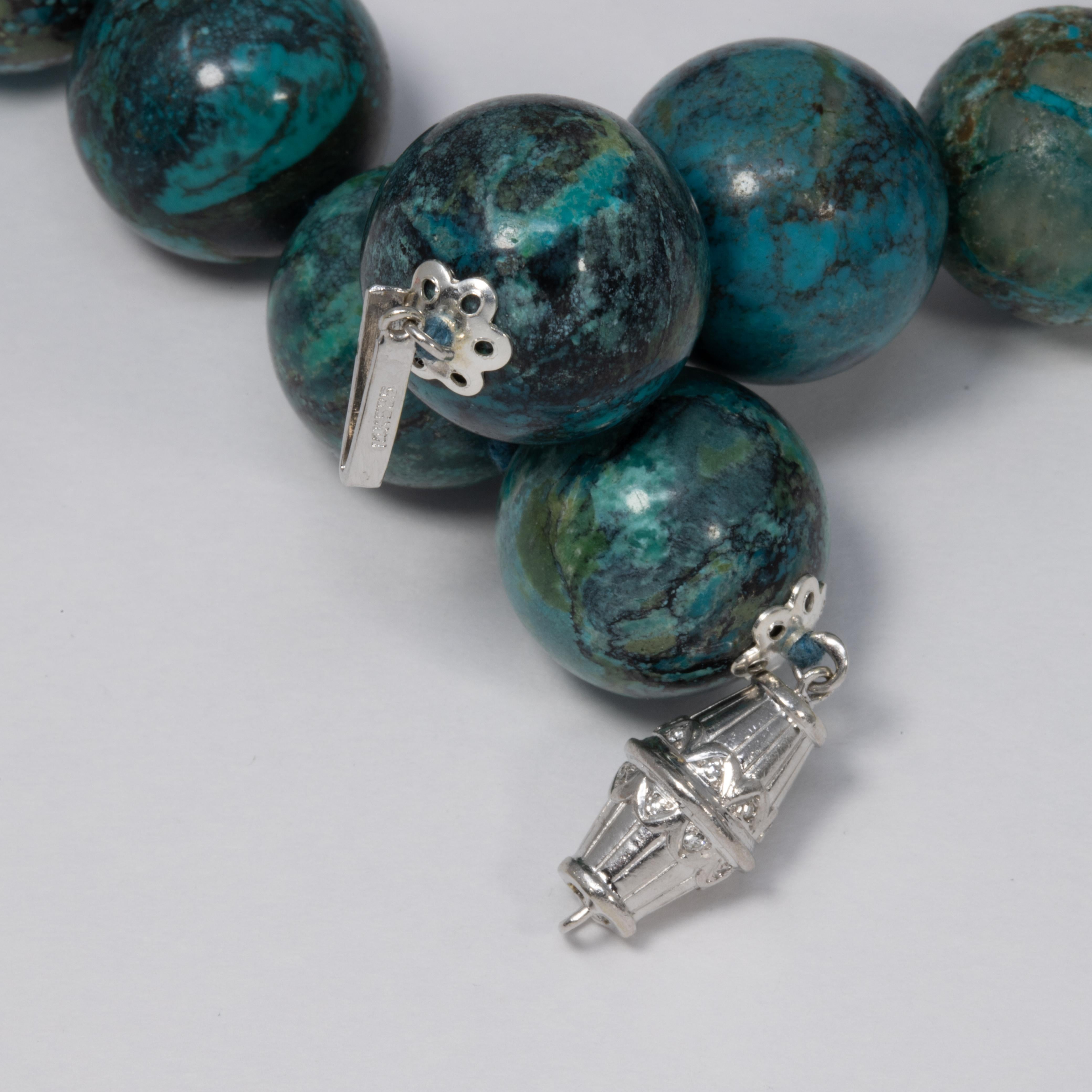 Collana di perle di turchese Hubei con diamanti e chiusura in oro bianco 585 a 14 carati in vendita 2