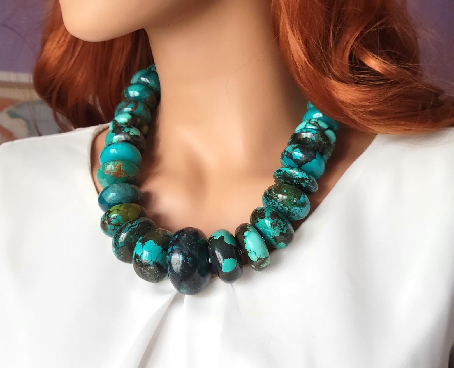 Hubei Collier de perles turquoise Pour femmes en vente
