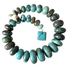 Hubei Turquoise Beaded Necklace with Sterling Silver Turquoise Clasp, 18.5"