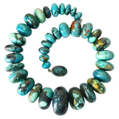 Hubei Turquoise Beaded Necklace with Sterling Silver Turquoise Clasp, 21.5"