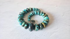 Hubei Turquoise Beaded Necklace with Sterling Silver Turquoise Clasp, 21.5"