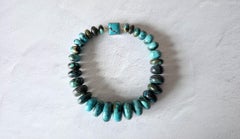 Hubei Turquoise Beaded Necklace with Sterling Silver Turquoise Clasp, 18.5"