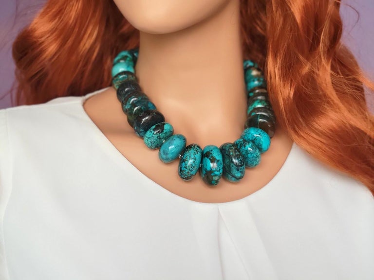 Faceted Genuine HuBei Turquoise Beaded Collar Necklace 262s