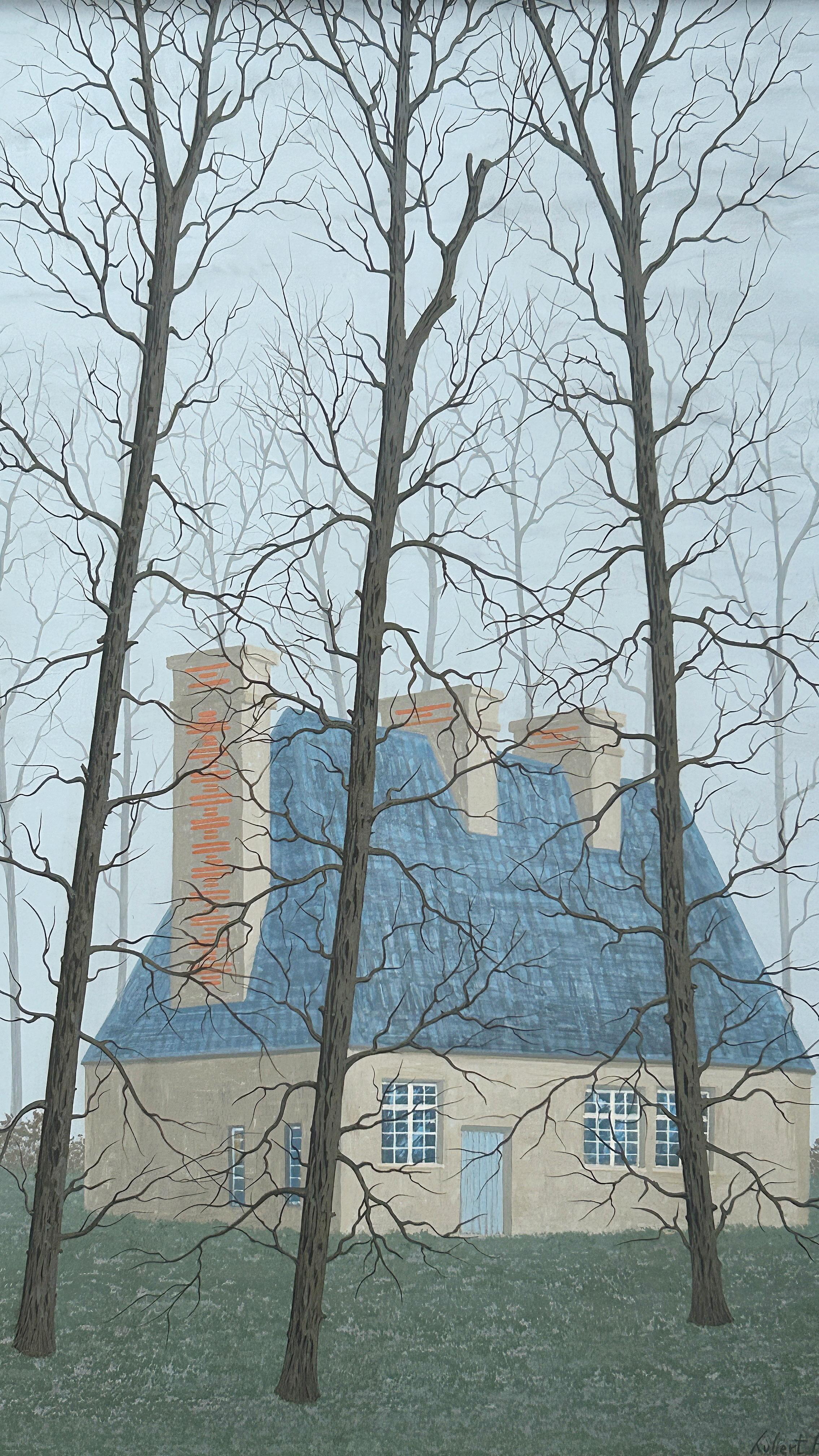 Hubert Aicardi, La Pluie (der Regen), Öl auf Tafel, um 1960 im Angebot 1