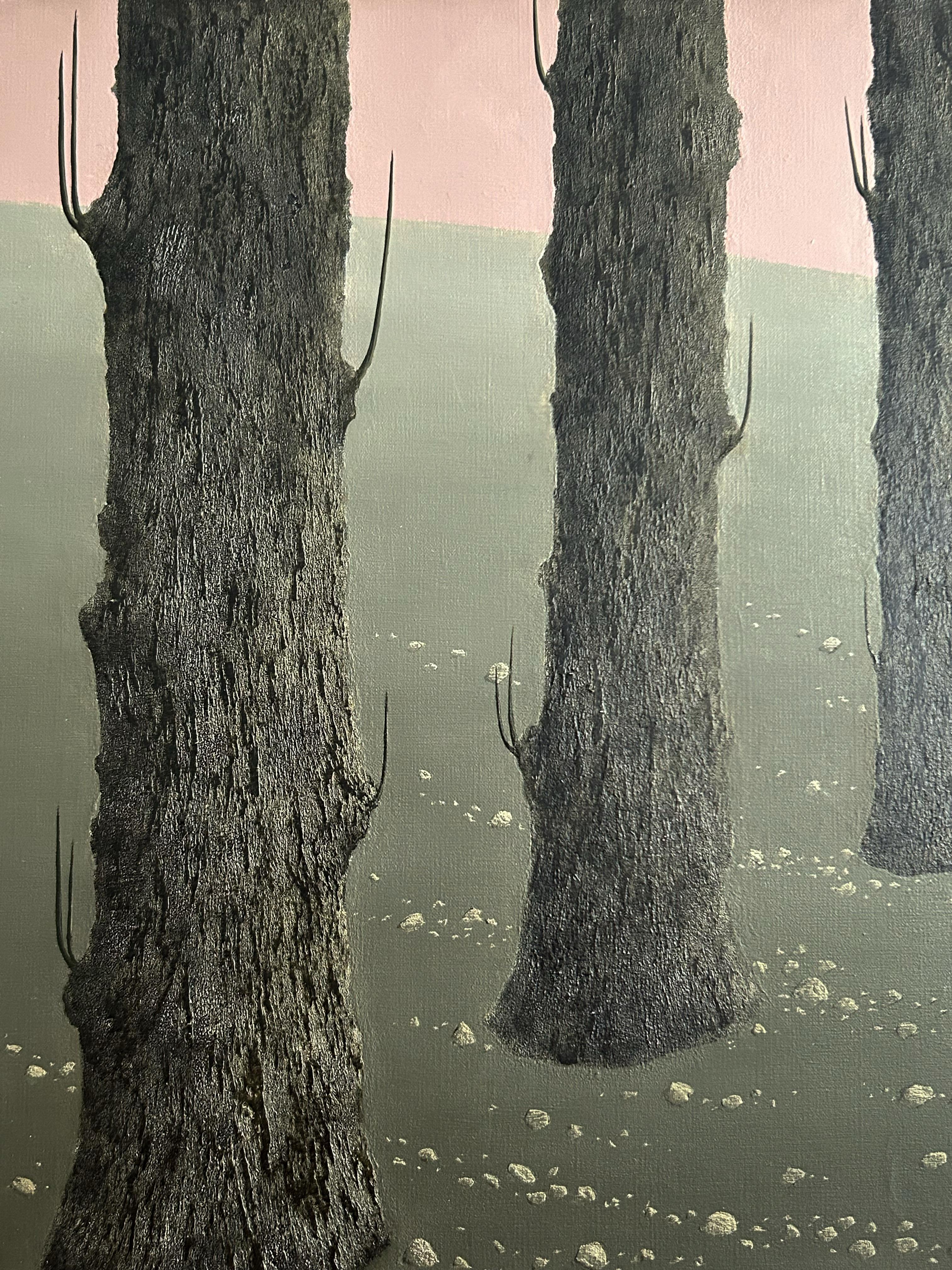 Hubert Aicardi, Paisaje, troncos de árboles, 1964, óleo sobre lienzo en venta 3