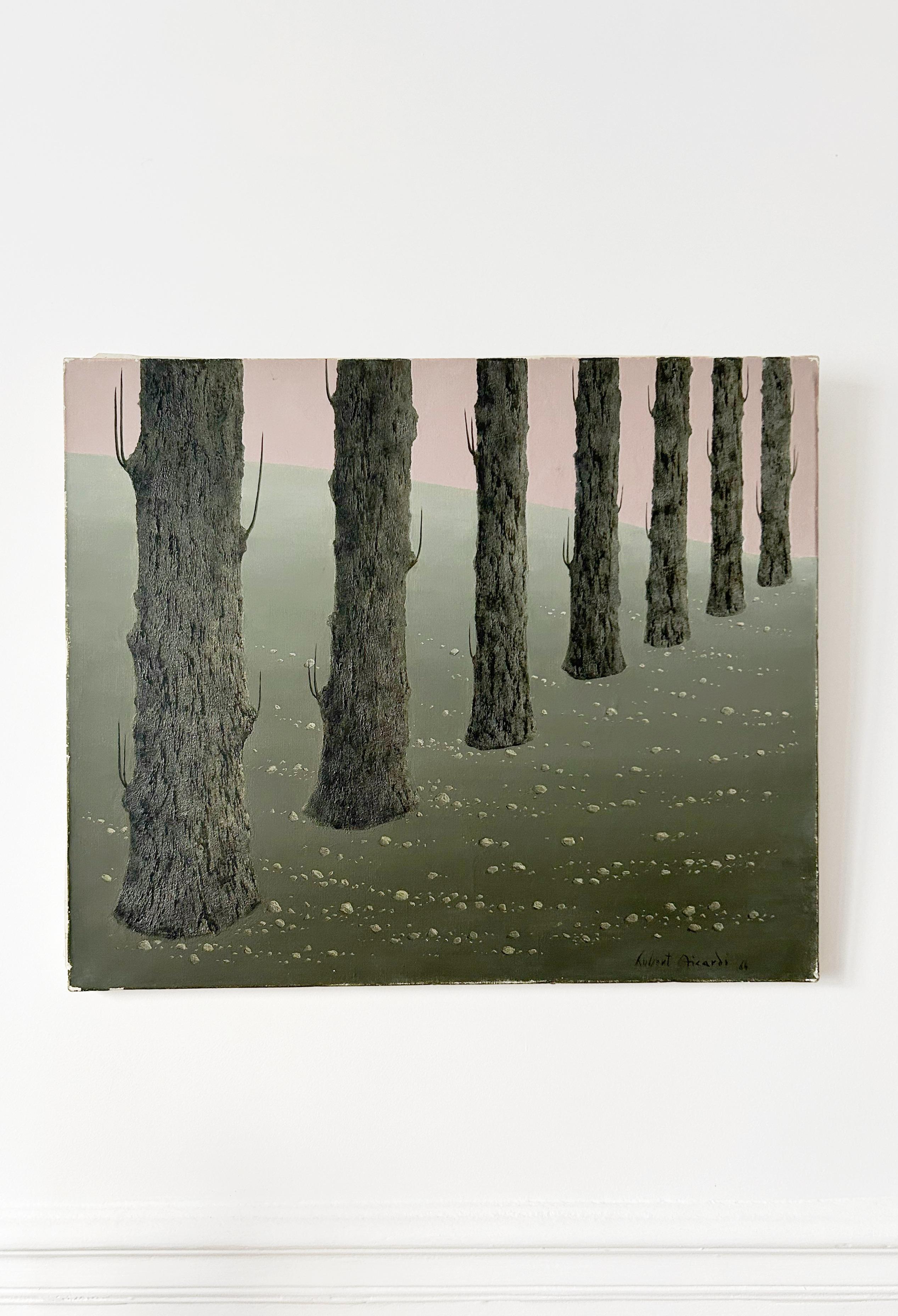 Hubert AICARDI (1922-1991)
Paisaje, troncos de árboles, 1964
Óleo sobre lienzo
Firmado y fechado "64" abajo a la derecha
46 x 55 cm

ubert Aicardi es un pintor de la escuela provenzal nacido en Marsella en 1922. An He frecuentaba a "los pintores de