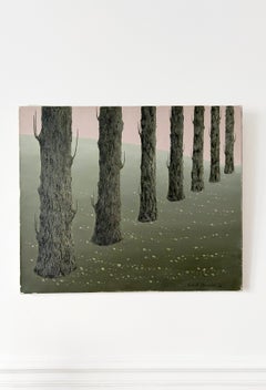 Retro Hubert Aicardi, Landscape, tree trunks, 1964, oil on canvas