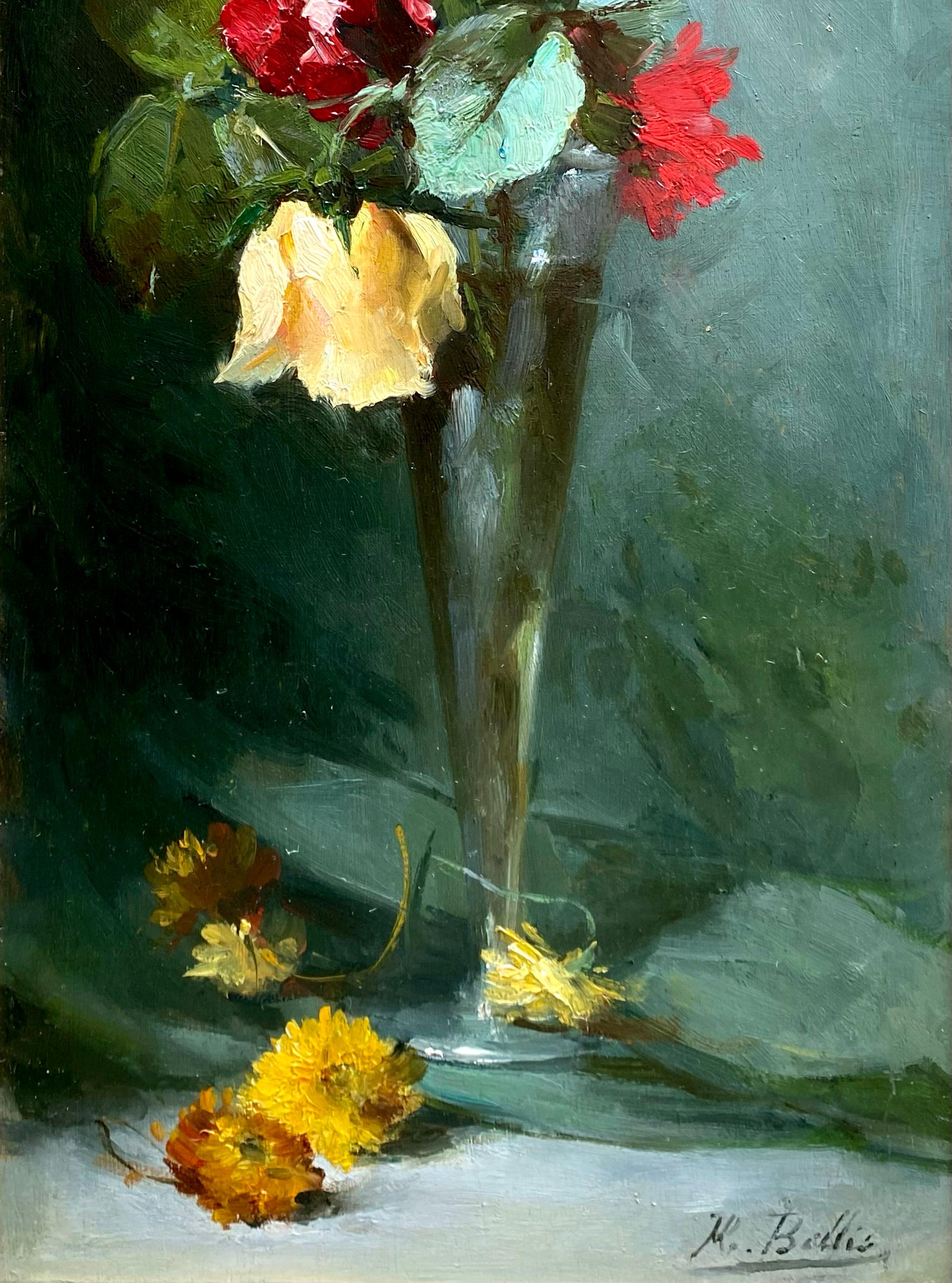 'Red and Yellow Roses' by Hubert Bellis ( 1831 - Brussel - 1902), Belgian For Sale 2