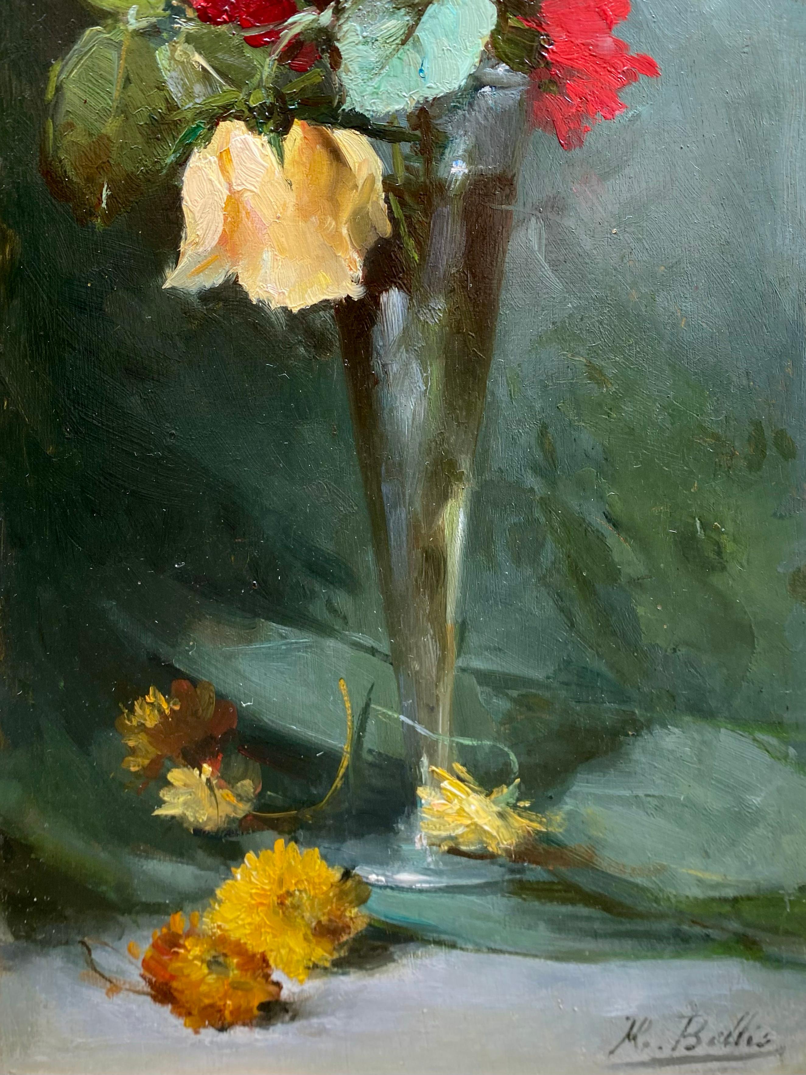 'Red and Yellow Roses' by Hubert Bellis ( 1831 - Brussel - 1902), Belgian For Sale 3