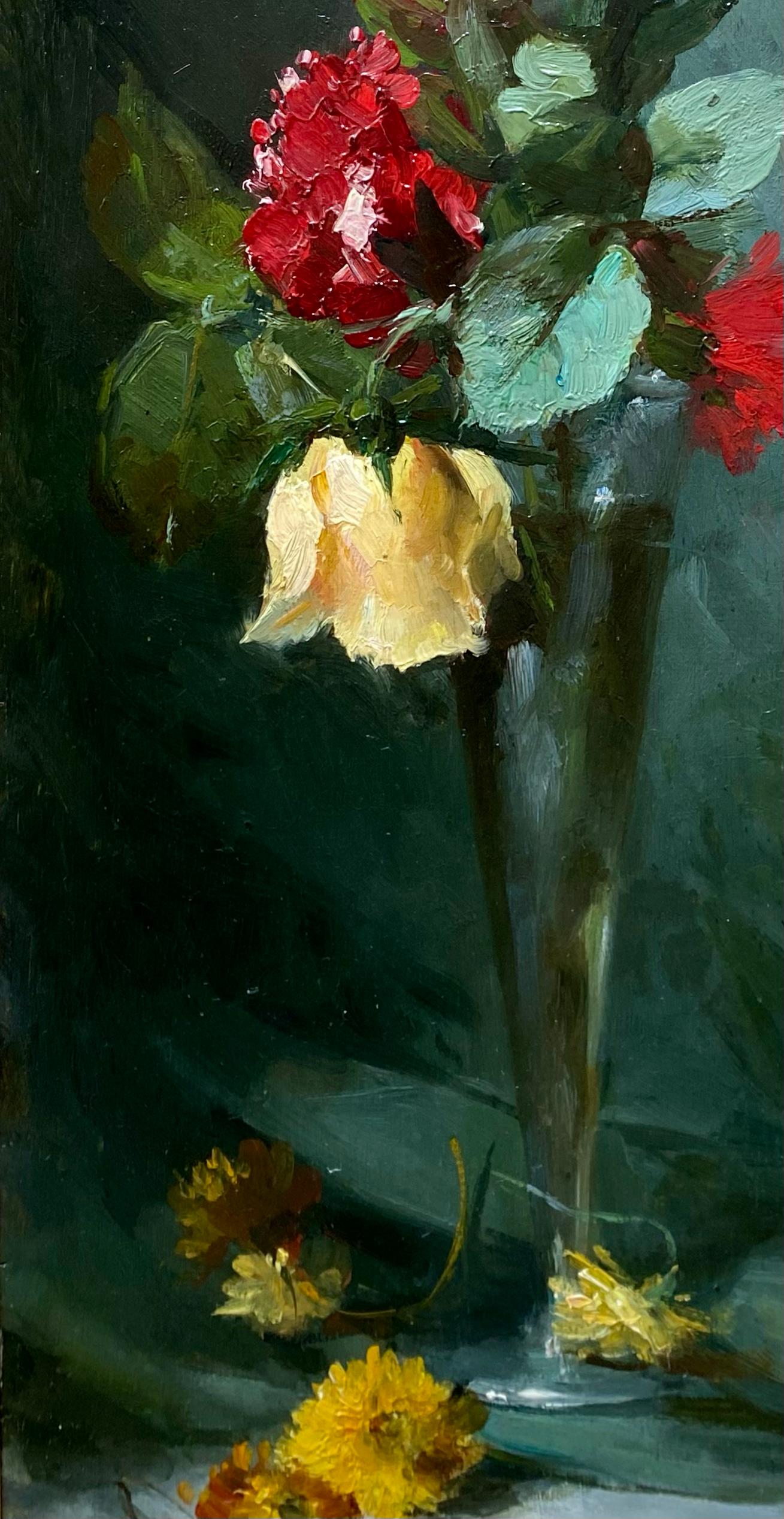 'Red and Yellow Roses' by Hubert Bellis ( 1831 - Brussel - 1902), Belgian For Sale 4