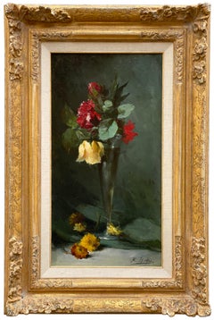   Hubert Bellis, Brussels 1831 – 1902, Belgian Painter, 'Red and Yellow Roses'