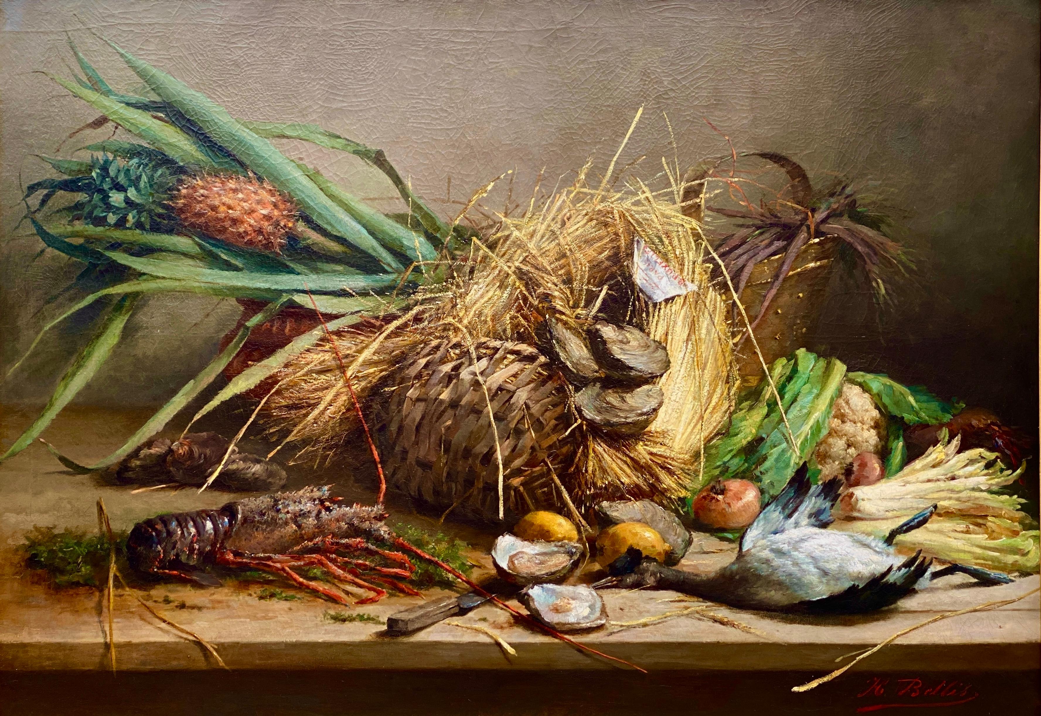 Nature morte au homard, aux huîtres et au canard' par HUBERT BELLIS, 1831 - 1902 1
