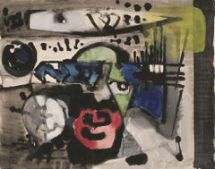 Vintage "Abstrakte Komposition I" by Hubert Berke, Abstract Composition, Dark Colors