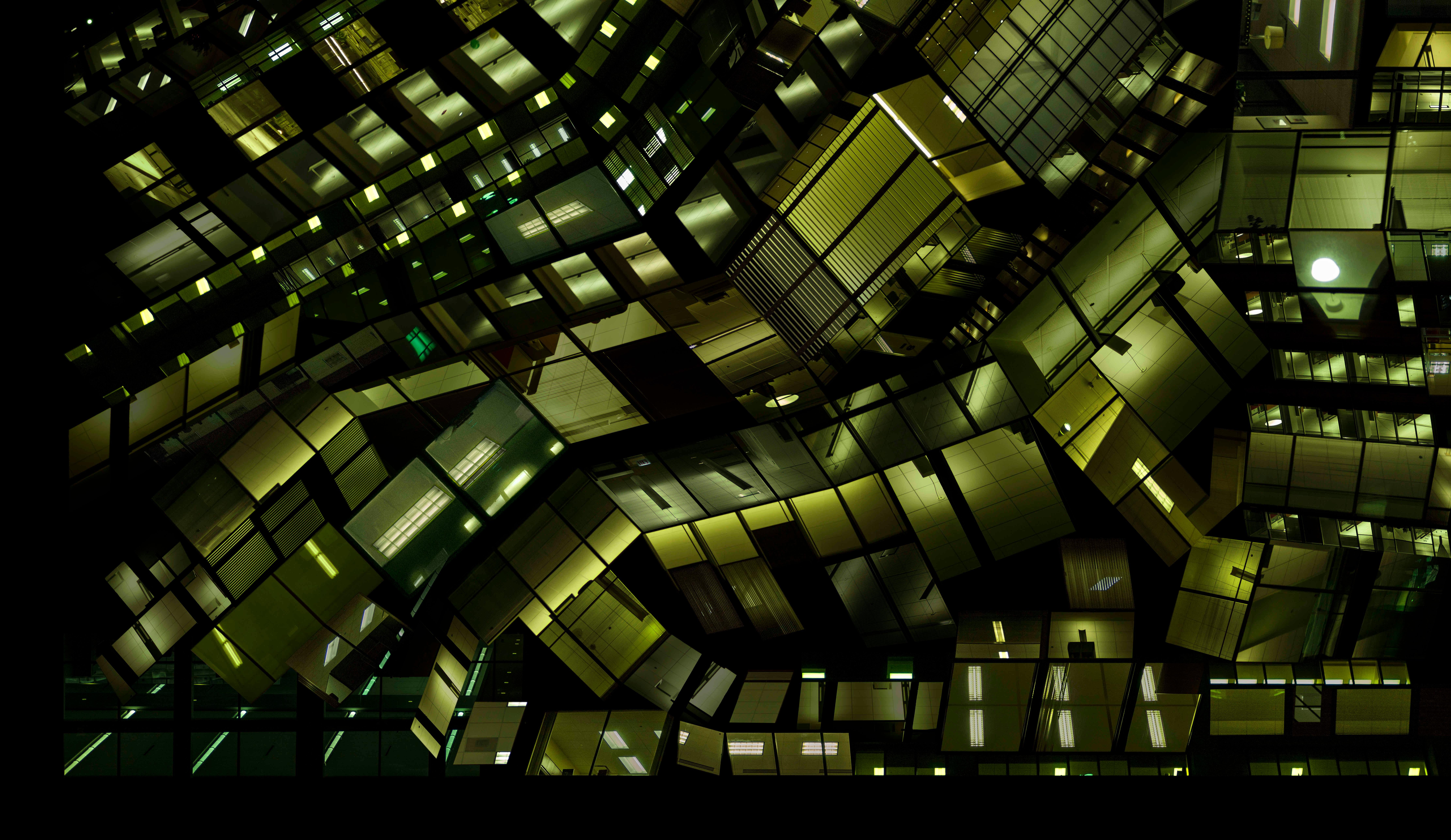 Urban Codes 05 - Contemporary Abstract Architectural City Photography By Night - Black Landscape Photograph by Hubert Blanz