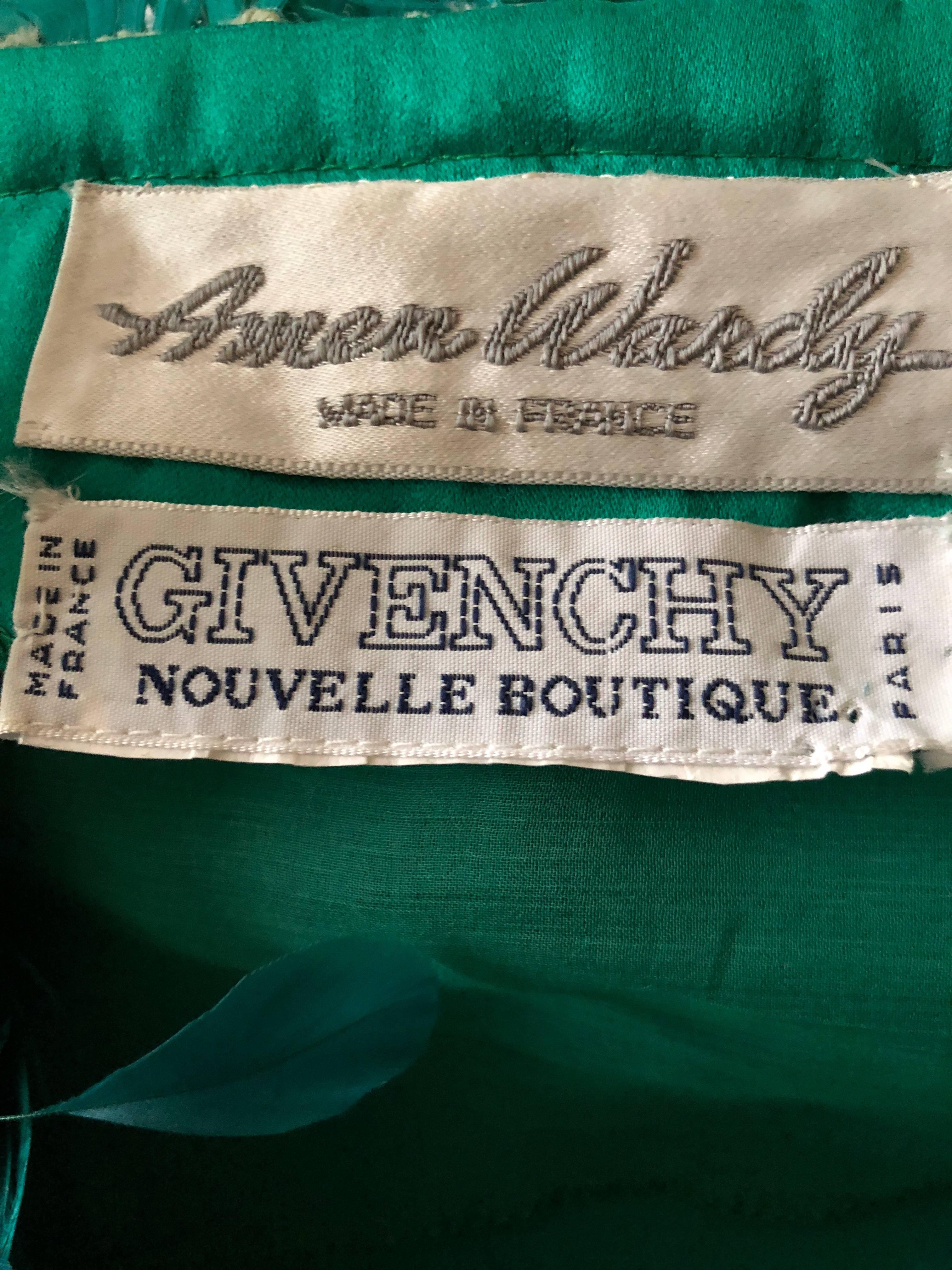 Hubert de Givenchy '70's Emerald Green Silk Evening Dress Maison Lemaire Feather 7