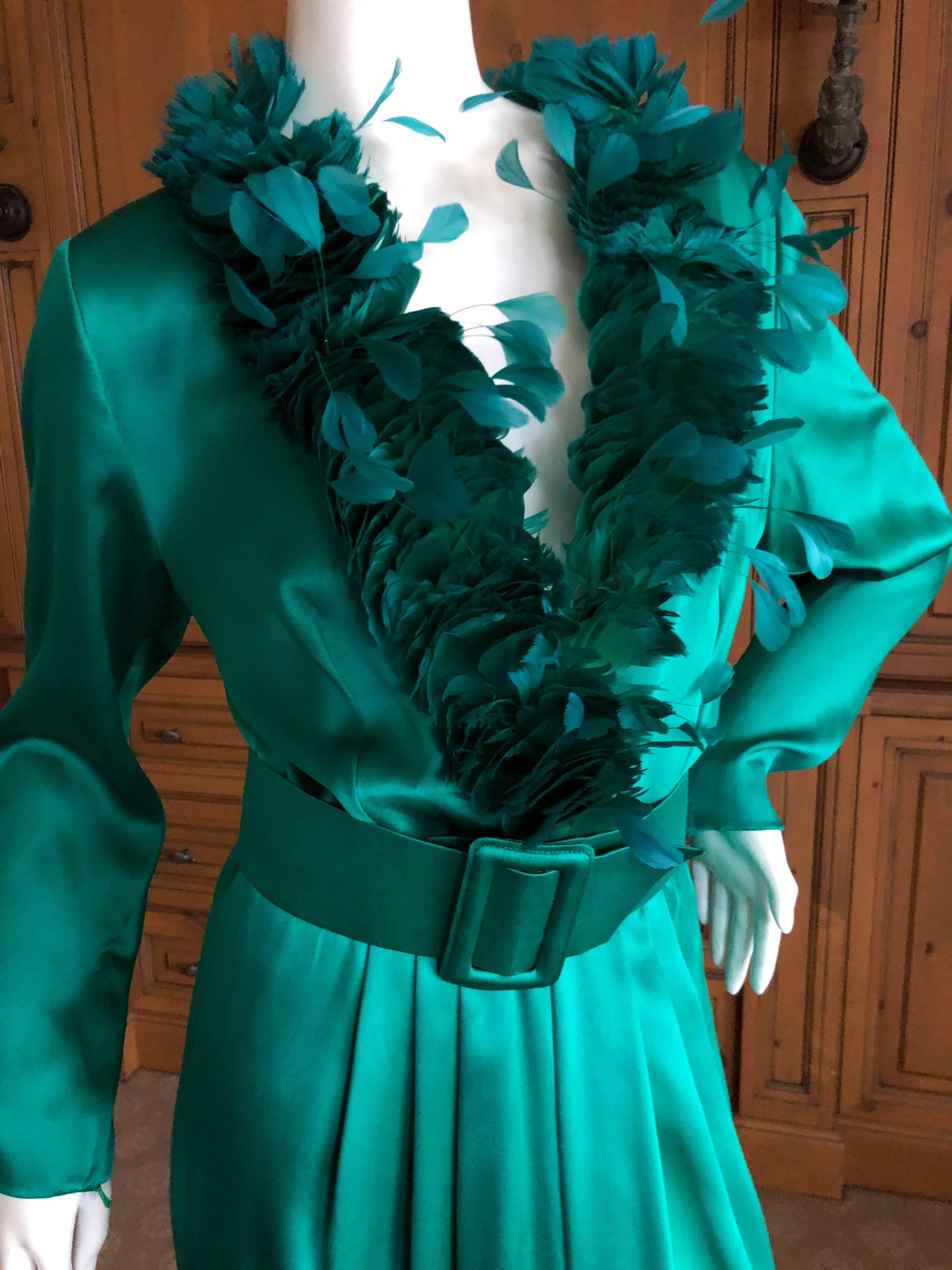 Women's Hubert de Givenchy '70's Emerald Green Silk Evening Dress Maison Lemaire Feather