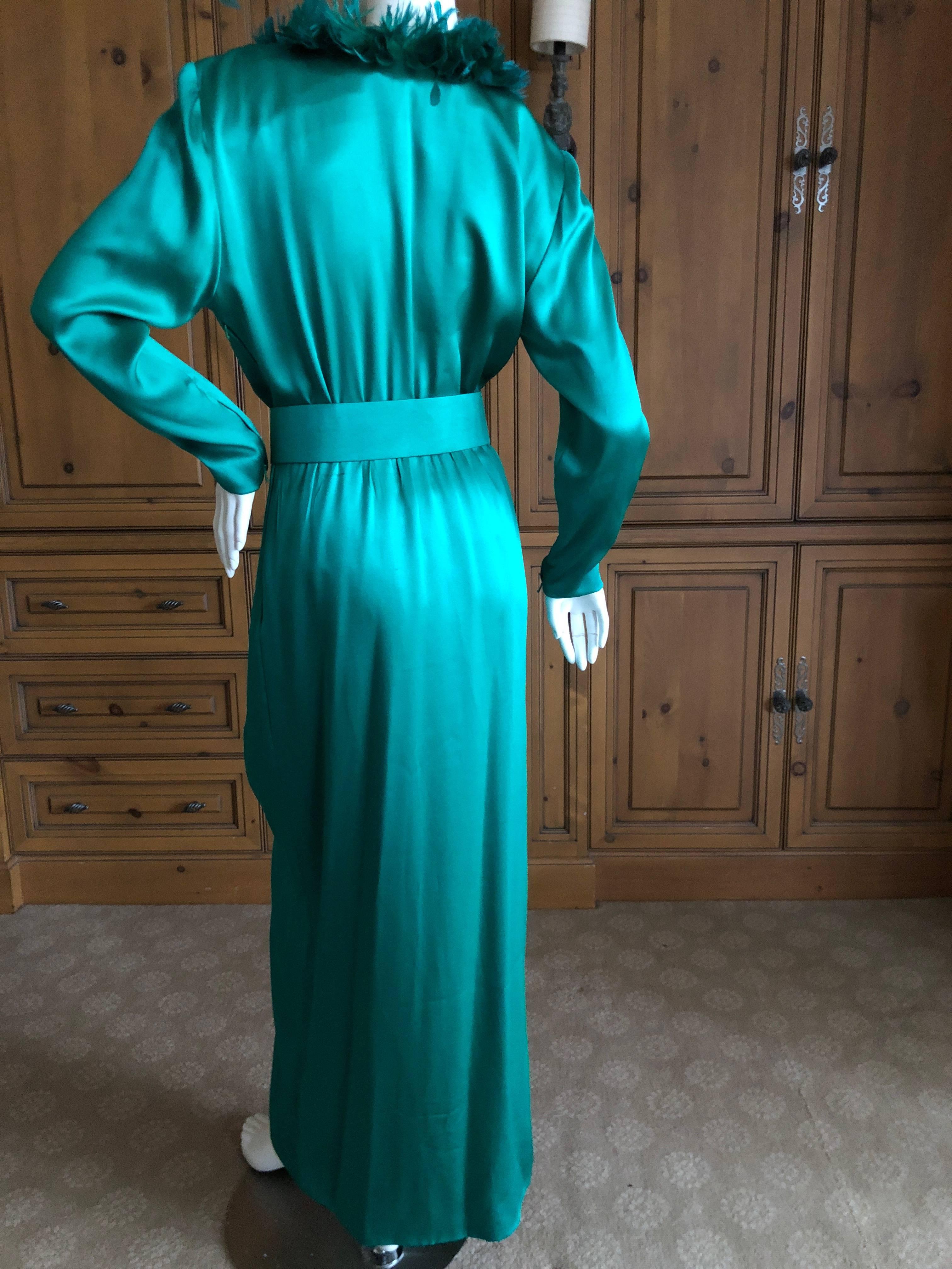 Hubert de Givenchy '70's Emerald Green Silk Evening Dress Maison Lemaire Feather 2