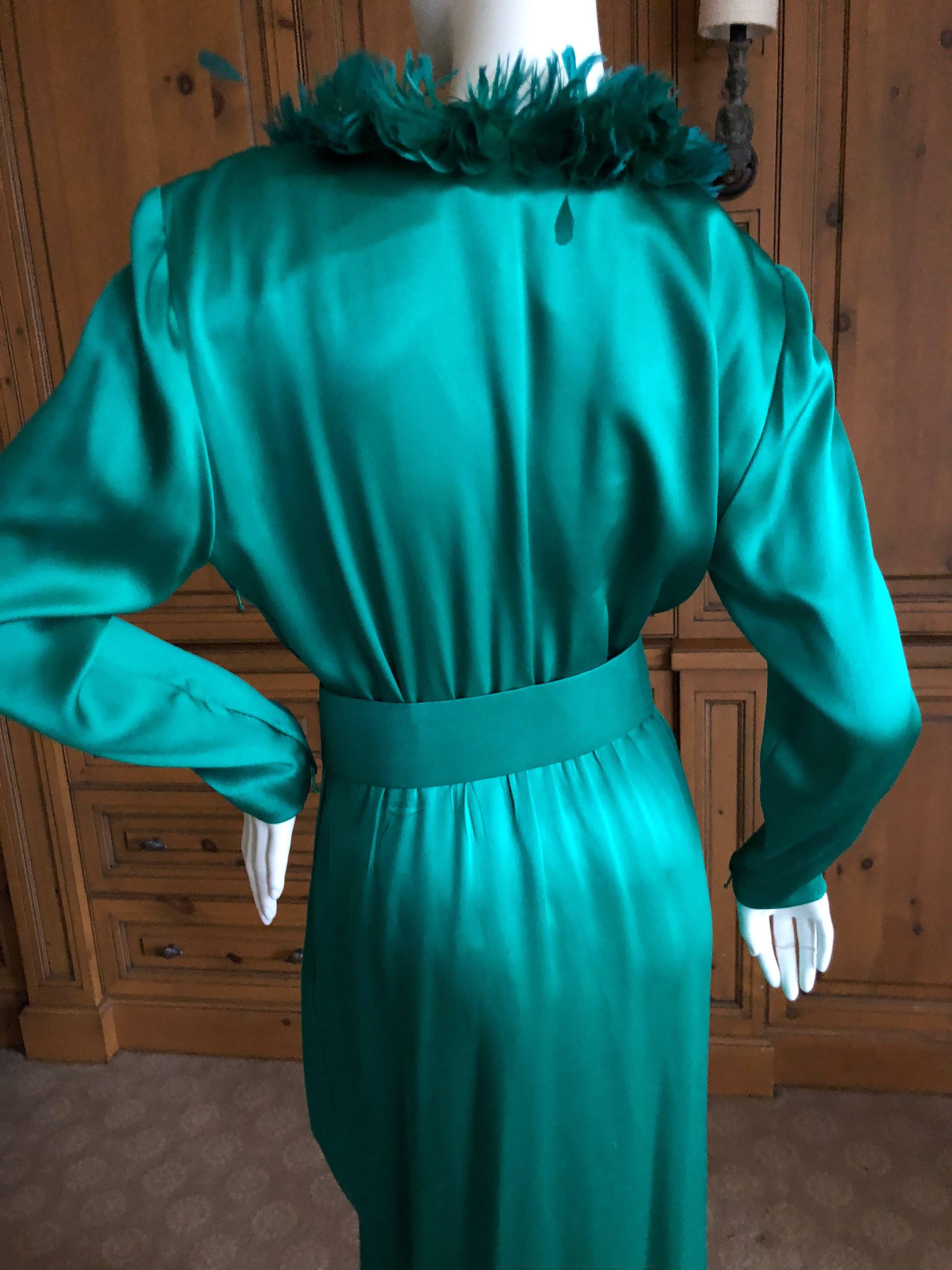 Hubert de Givenchy '70's Emerald Green Silk Evening Dress Maison Lemaire Feather 3