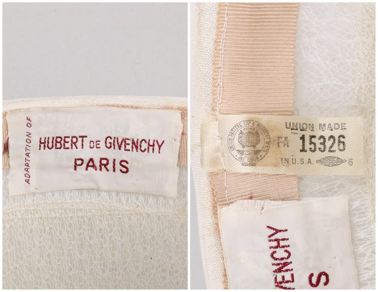 HUBERT de GIVENCHY Adaptation c.1950's Gathered Tulle Velvet Ribbon Cloche Hat For Sale 5