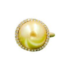 HUBERT Natural Large Golden South Sea Pearl Yellow Gold Diamond Cocktail Ring