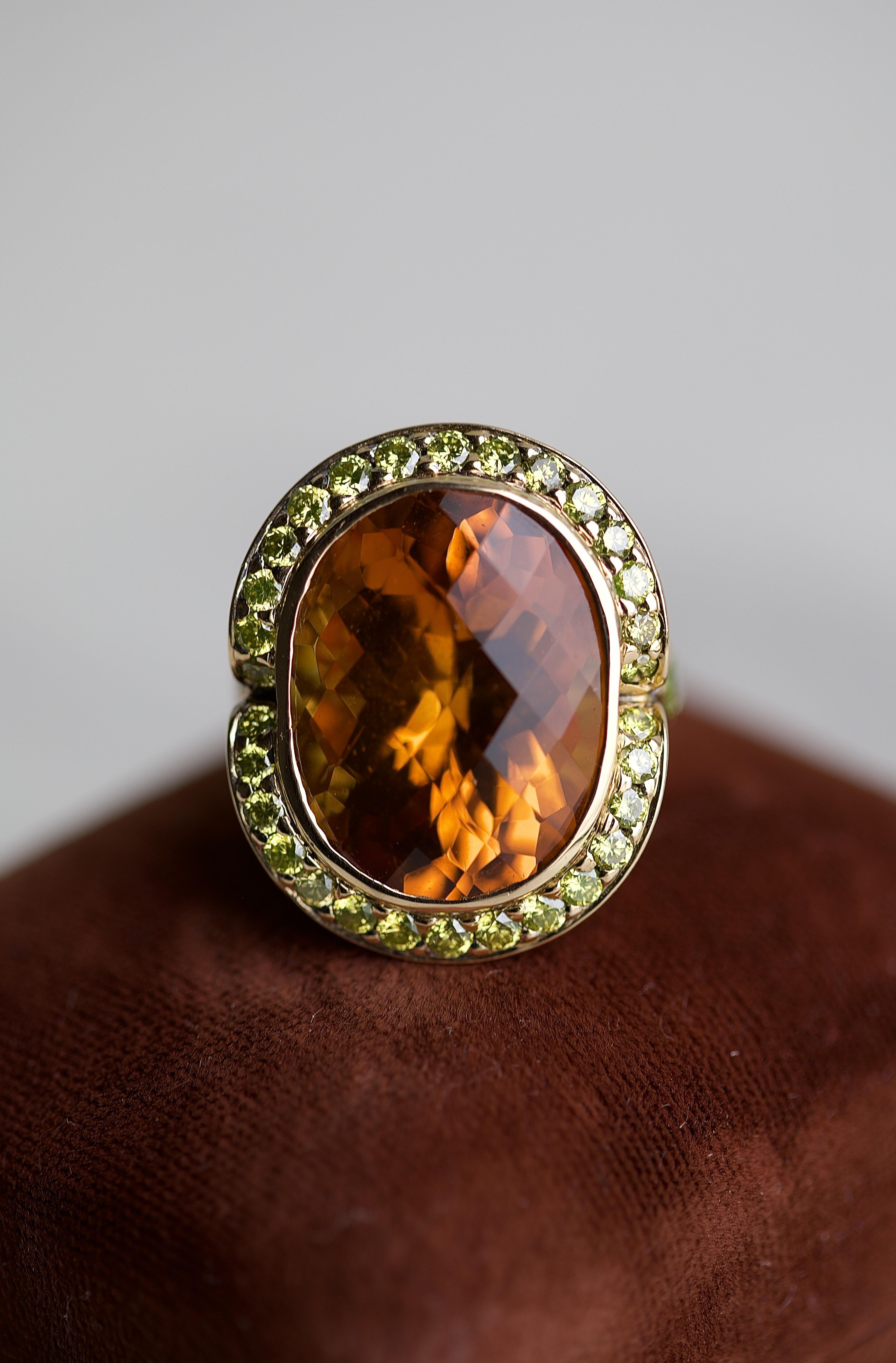 Hubert Gemstone Yellow Gold Cocktail Ring In Excellent Condition For Sale In Beverly Hills, CA