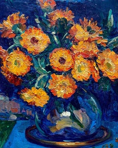 Vase of Orange Gerberas, Hubert Glansdorff, Brussels 1877 – 1963 Knokke, Signed